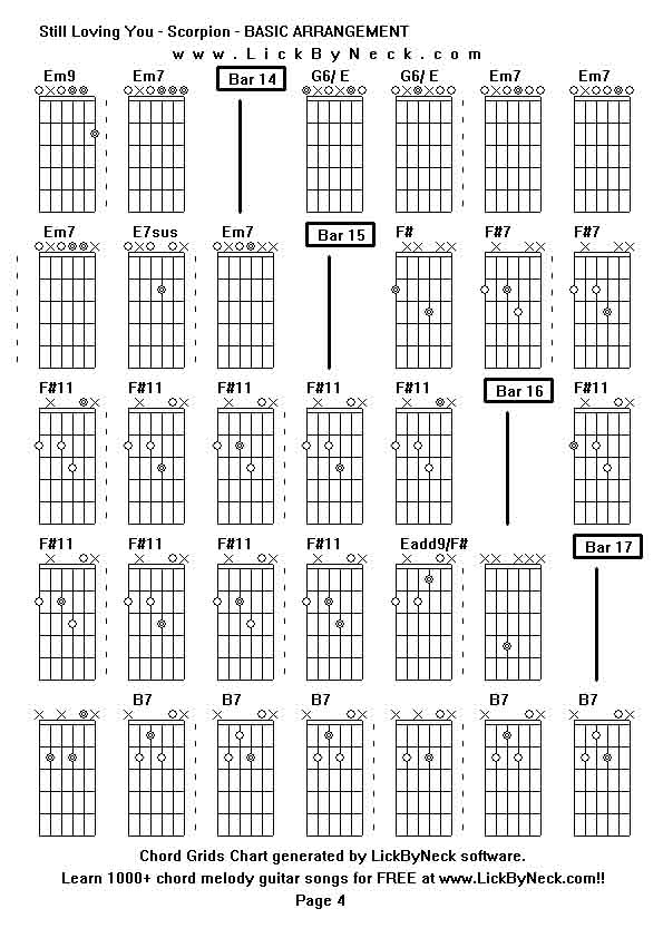 Chord Grids Chart of chord melody fingerstyle guitar song-Still Loving You - Scorpion - BASIC ARRANGEMENT,generated by LickByNeck software.